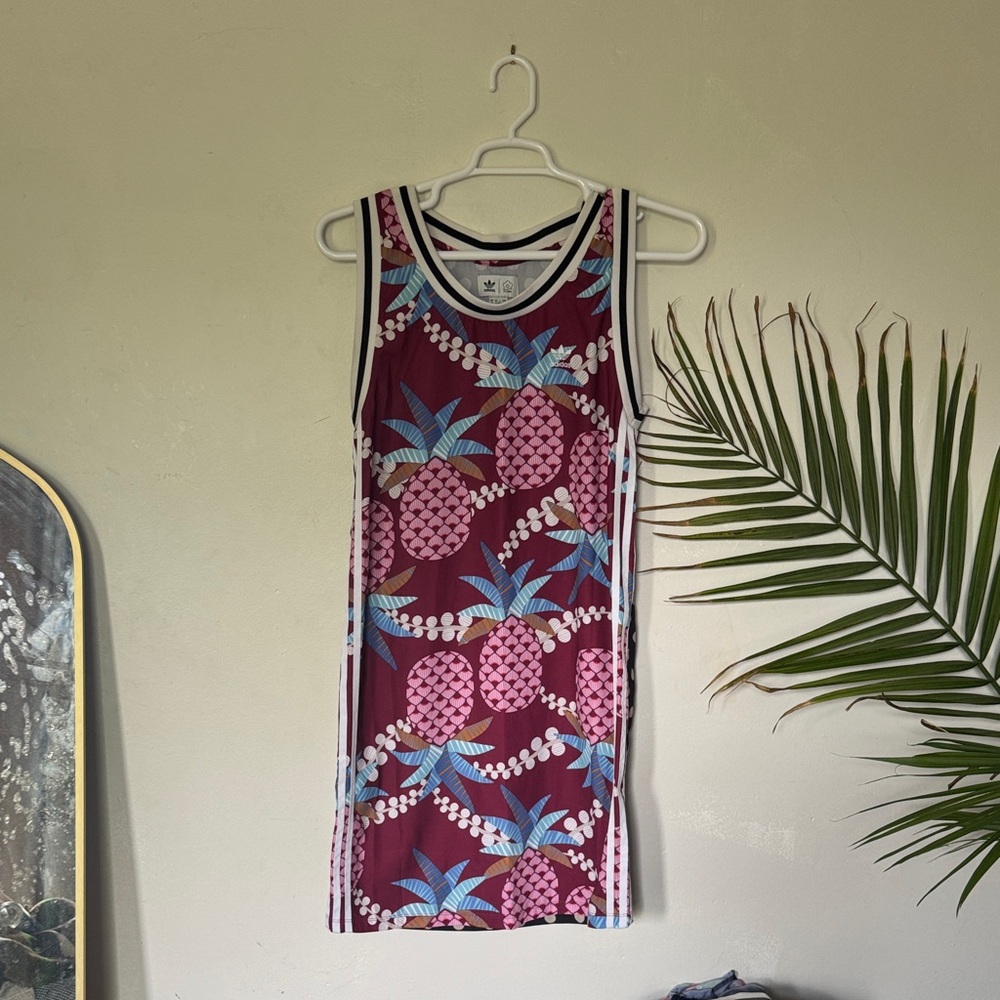 adidas Tropical Pineapple Tank Dress - Maroon, Pink & Blue